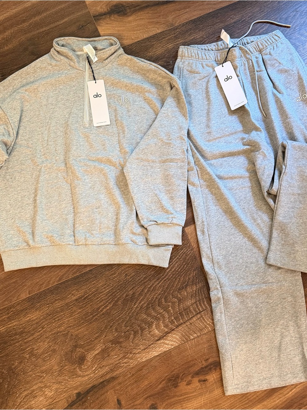 ALO Yoga Light Grey Half-Zip Pullover & Jogger Pajama Set